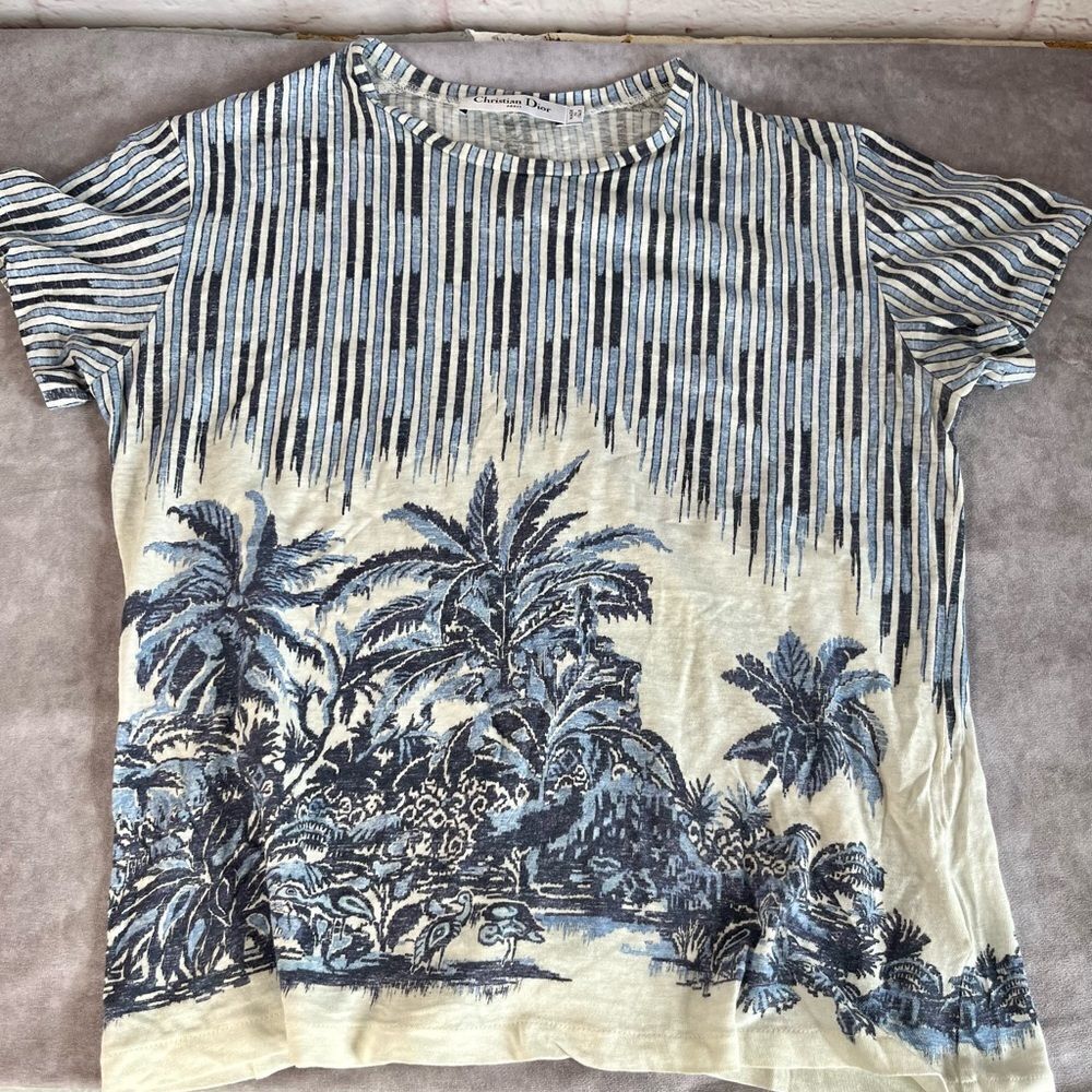 Rare Christian Dior Palm Tree Womens Shirt XS Blue
